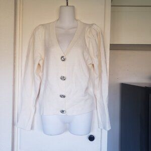 White/Cream Sweater Express with Rhinestone buttons Size M